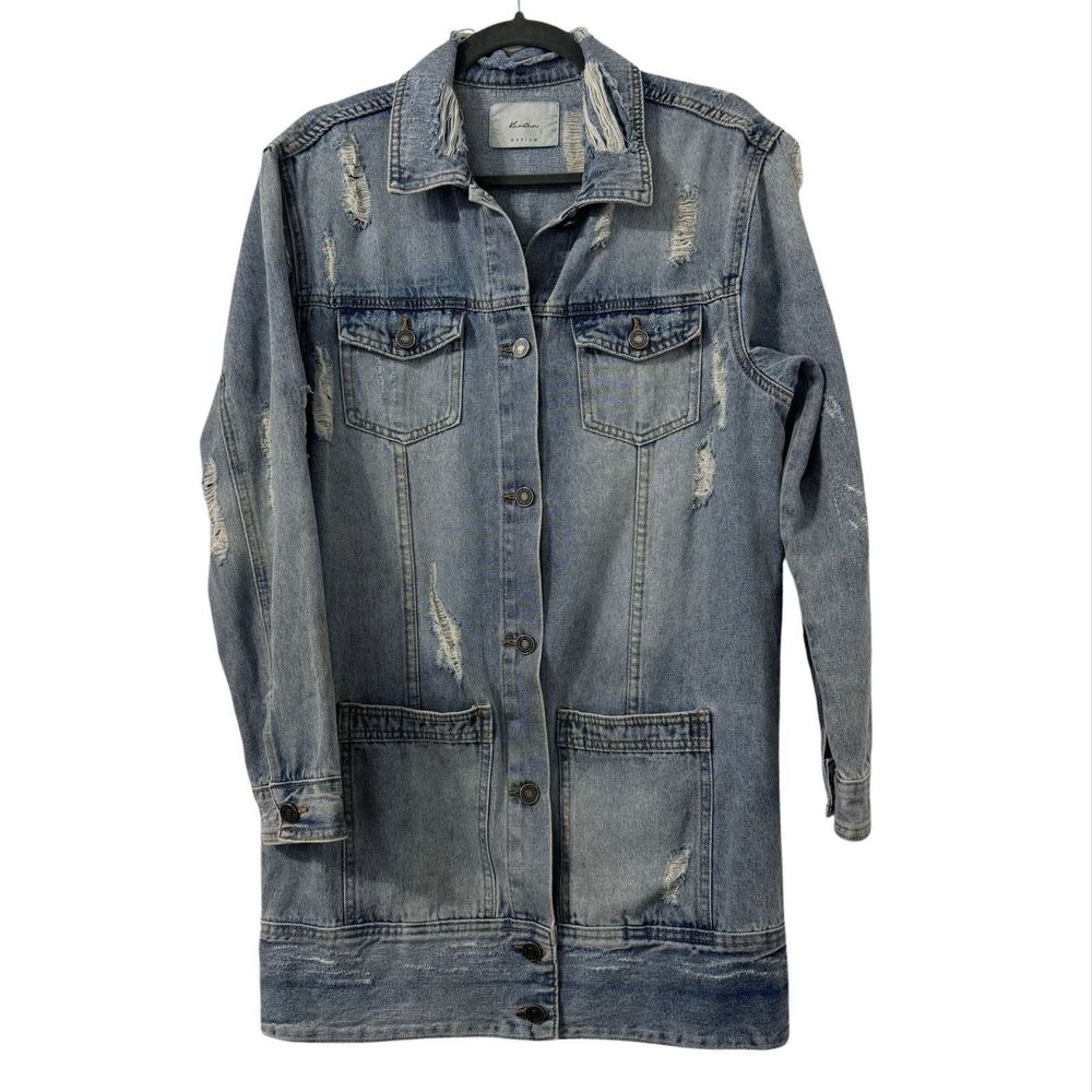 Kancan Distressed Denim Jacket Medium Casual 90s‎ Western Longline